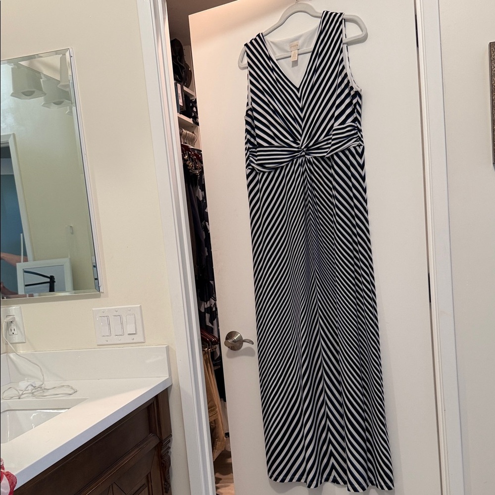Chico's Black Navy White Striped Maxi Dress